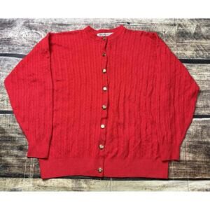 VTG Burberry Cardigan Sweater Womens 38 M Merino Wool Cable Knit England Red